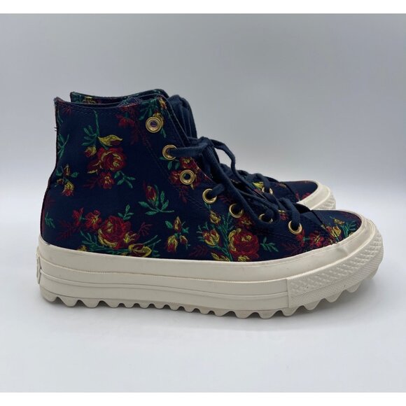 Converse Platform CTAS Lift Ripple Obsidian Navy Floral Sneakers, W/8.5 - Picture 1 of 7